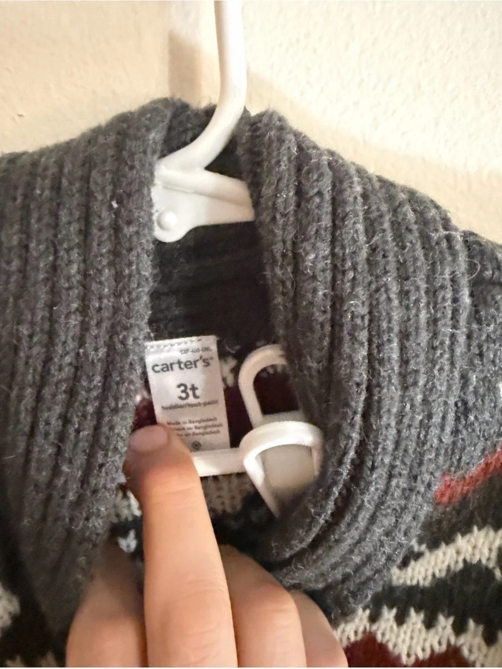 NWT Carters Size 3t Shawl Collar Fair Isle Cardigan Sweater - Charcoal Gray